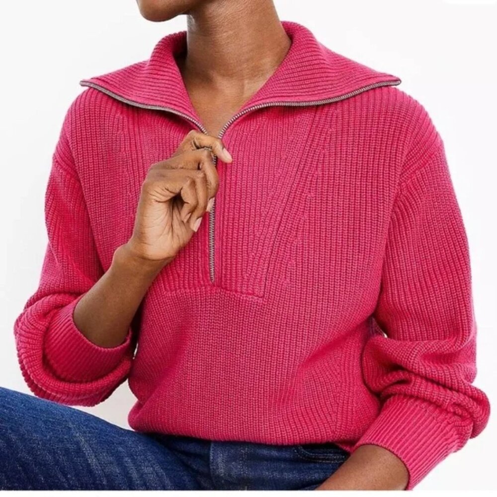 Loft COTTON pink quarter zip johnny collar sweater size  Small Petite